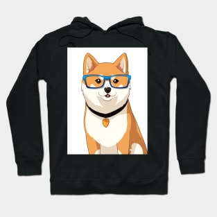 Cute Shiba Inu Dog with Nerdy Blue Glasses - Anime Wallpaper Hoodie